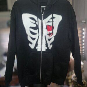 Oversized Ribcage Heart Black Hoodie Size Small